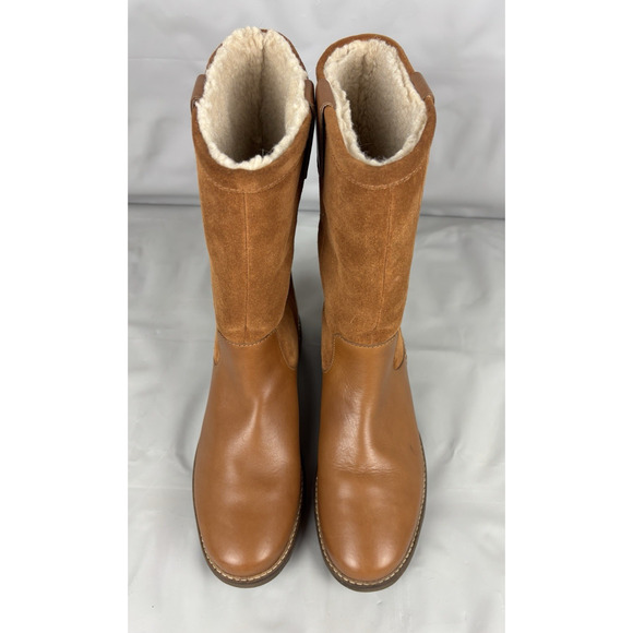 Clarks Glick Elmfield Leather Suede Shearling Winter Boots Womens 9.5 M Tan - Picture 6 of 13